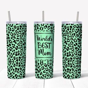 Worlds Best Mom - Green Cheetah 20 Oz Skinny Sublimated Tumbler